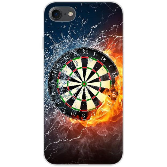 iPhone SE 2020 Handyhülle - Silikon Hülle transparent - Motiv 3189 Dartscheibe in Flammen - oder selbst gestalten