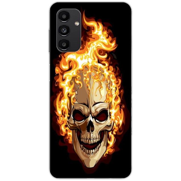 Samsung Galaxy A04s Handyhülle - Silikon Hülle transparent - Motiv 614 Totenkopf in Flammen - oder selbst gestalten