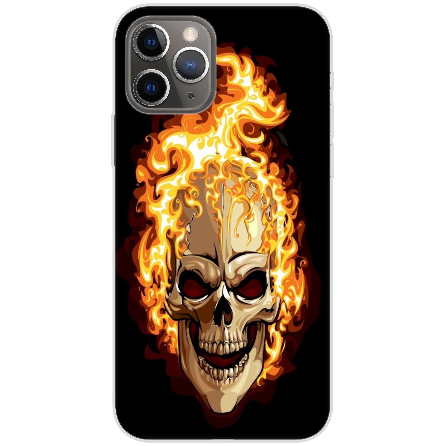 iPhone 11 Pro Handyhülle - Silikon Hülle transparent - Motiv 614 Totenkopf in Flammen - oder selbst gestalten