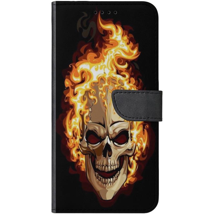 iPhone 7 Handyhülle - Kunstleder Hülle mit Lasche - Motiv 614 Totenkopf in Flammen - oder selbst gestalten