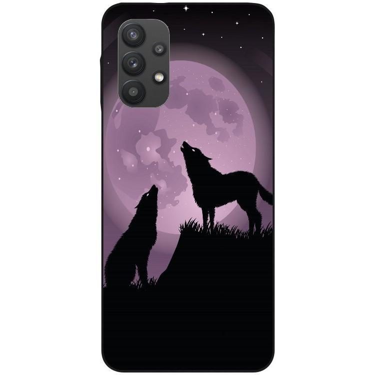 Samsung Galaxy A32 5G Handyhülle - schwarze Silikon Hülle - Motiv 1017 Wölfe Mond - oder selbst gestalten