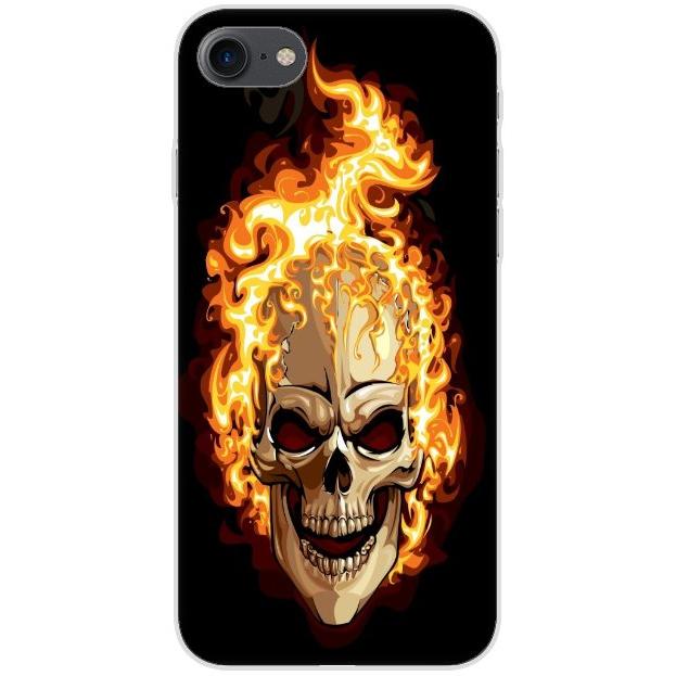 iPhone 7 Handyhülle - Silikon Hülle transparent - Motiv 614 Totenkopf in Flammen - oder selbst gestalten