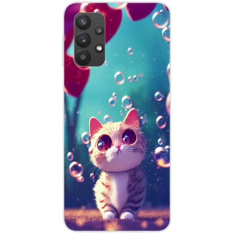 Samsung Galaxy A32 4G Handyhülle - Silikon Hülle transparent - Motiv 3475 Katze Cartoon - oder selbst gestalten