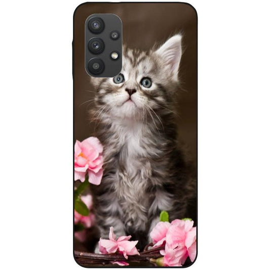 Samsung Galaxy A32 5G Handyhülle - schwarze Silikon Hülle - Motiv 1251 Katze - oder selbst gestalten