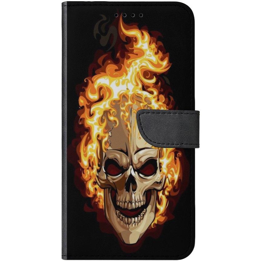 iPhone 11 Pro Handyhülle - Kunstleder Hülle mit Lasche - Motiv 614 Totenkopf in Flammen - oder selbst gestalten