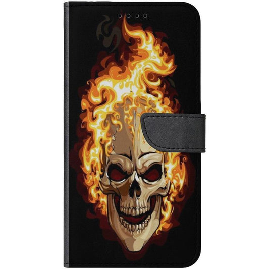 iPhone 11 Pro Handyhülle - Kunstleder Hülle mit Lasche - Motiv 614 Totenkopf in Flammen - oder selbst gestalten