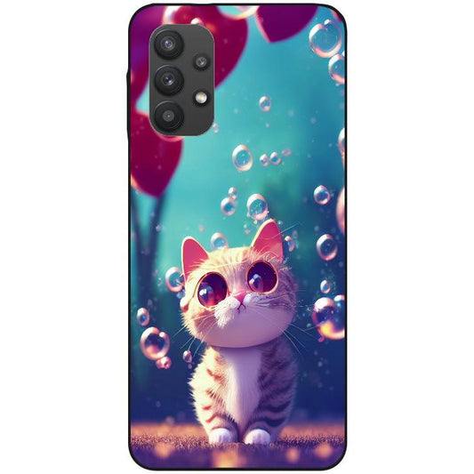 Samsung Galaxy A32 5G Handyhülle - schwarze Silikon Hülle - Motiv 3475 Katze Cartoon - oder selbst gestalten